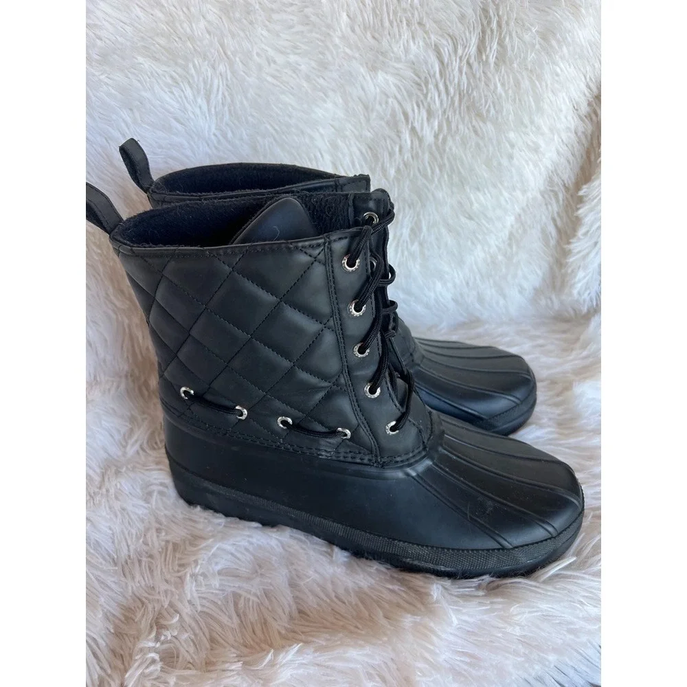 Sperry Saltwater Duck Boots Black‎ Quilted Rain Lace Up Womens Lined Winter Sz 9